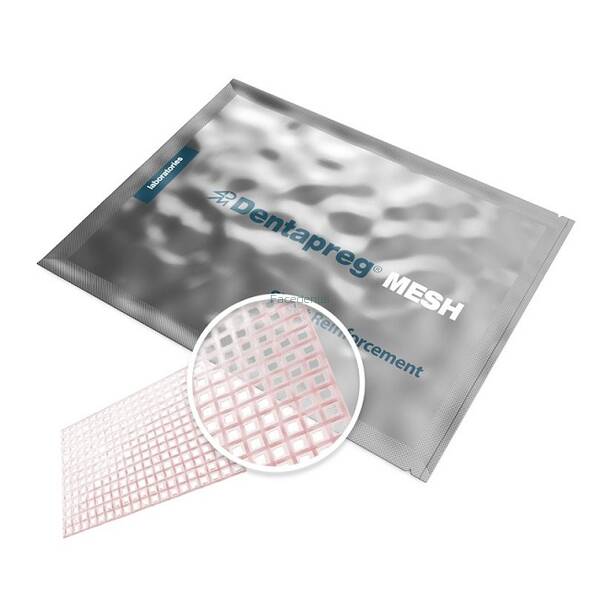 Dentapreg MESH: siatka z włókna szklanego
preimpregnowana żywicą termoplastyczną
Idealna do wzmocnienia i naprawy:
 · protez całkowitych akrylowych
 · protez częściowych akrylowych
 · akrylowych prac protetycznych na implantach